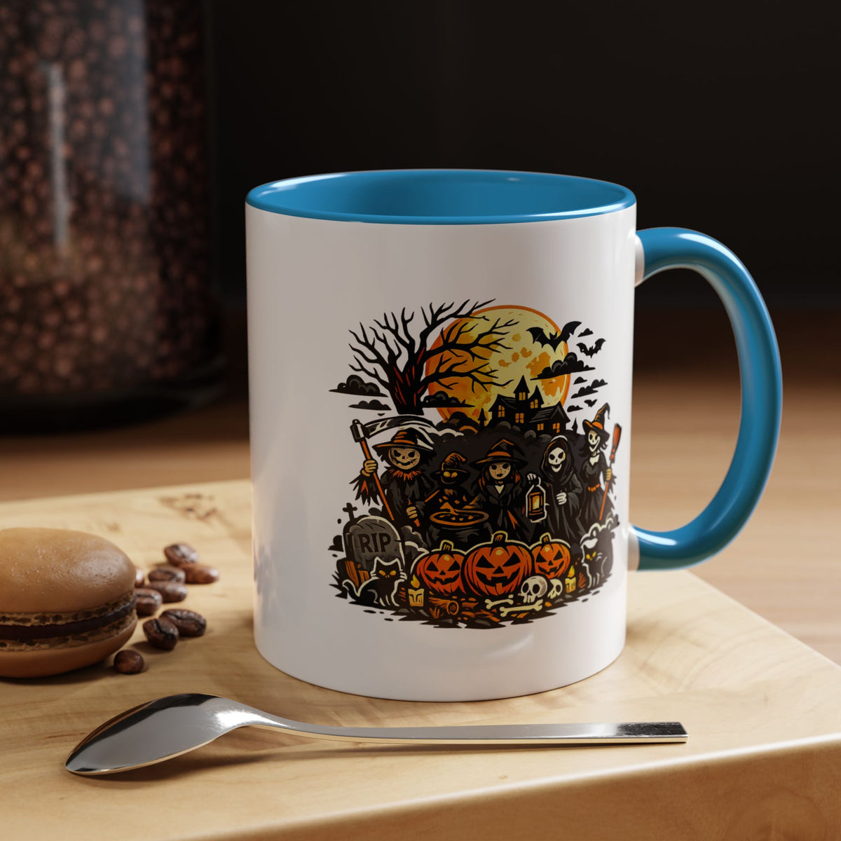 Halloween Witch Coffee Mug, Spooky Reaper and Pumpkin Cup, Gothic Horror Gift for Halloween Lover, Haunted House October Drinkware