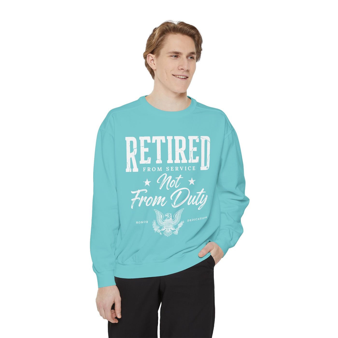 Retired From Service Not From Duty Sweatshirt, Military Retirement Crewneck, Veteran Gift, Patriotic Eagle Veterans Day Pullover for Retiree
