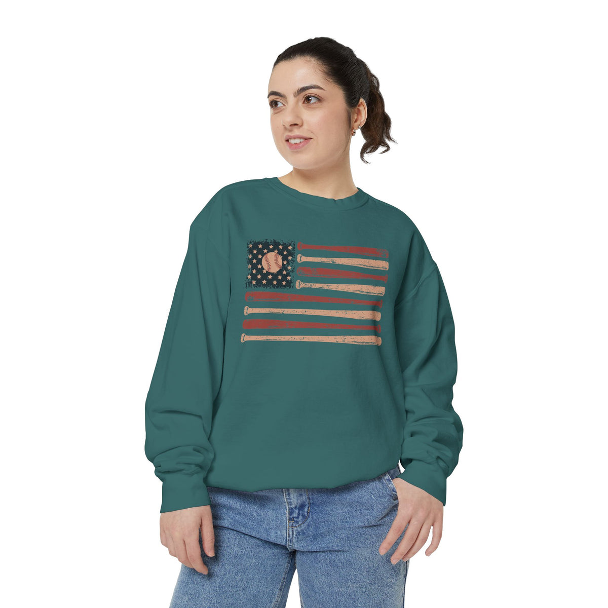 Baseball American Flag Sweatshirt, Patriotic Baseball Crewneck, USA Sports Pullover, Fourth of July Gift for Baseball Fans