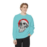 Skull Santa Sweatshirt, Gothic Christmas Crewneck, Creepy Holiday Skeleton Pullover, Alternative Xmas Gift for Metalhead or Horror Fan