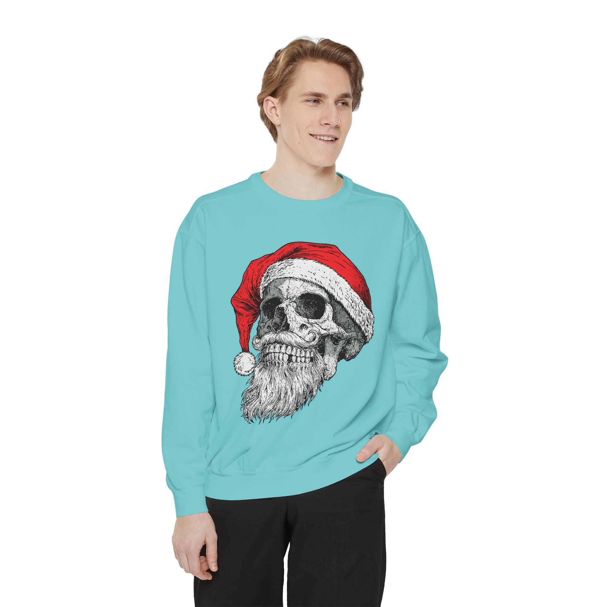Skull Santa Sweatshirt, Gothic Christmas Crewneck, Creepy Holiday Skeleton Pullover, Alternative Xmas Gift for Metalhead or Horror Fan