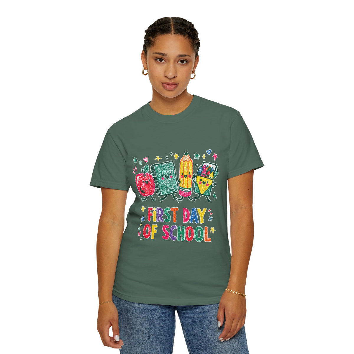 First Day of School T-Shirt, Colorful School Supplies Graphic Tee, Cute Teacher Outfit, Student Back to Class Gift, Classroom Shirt