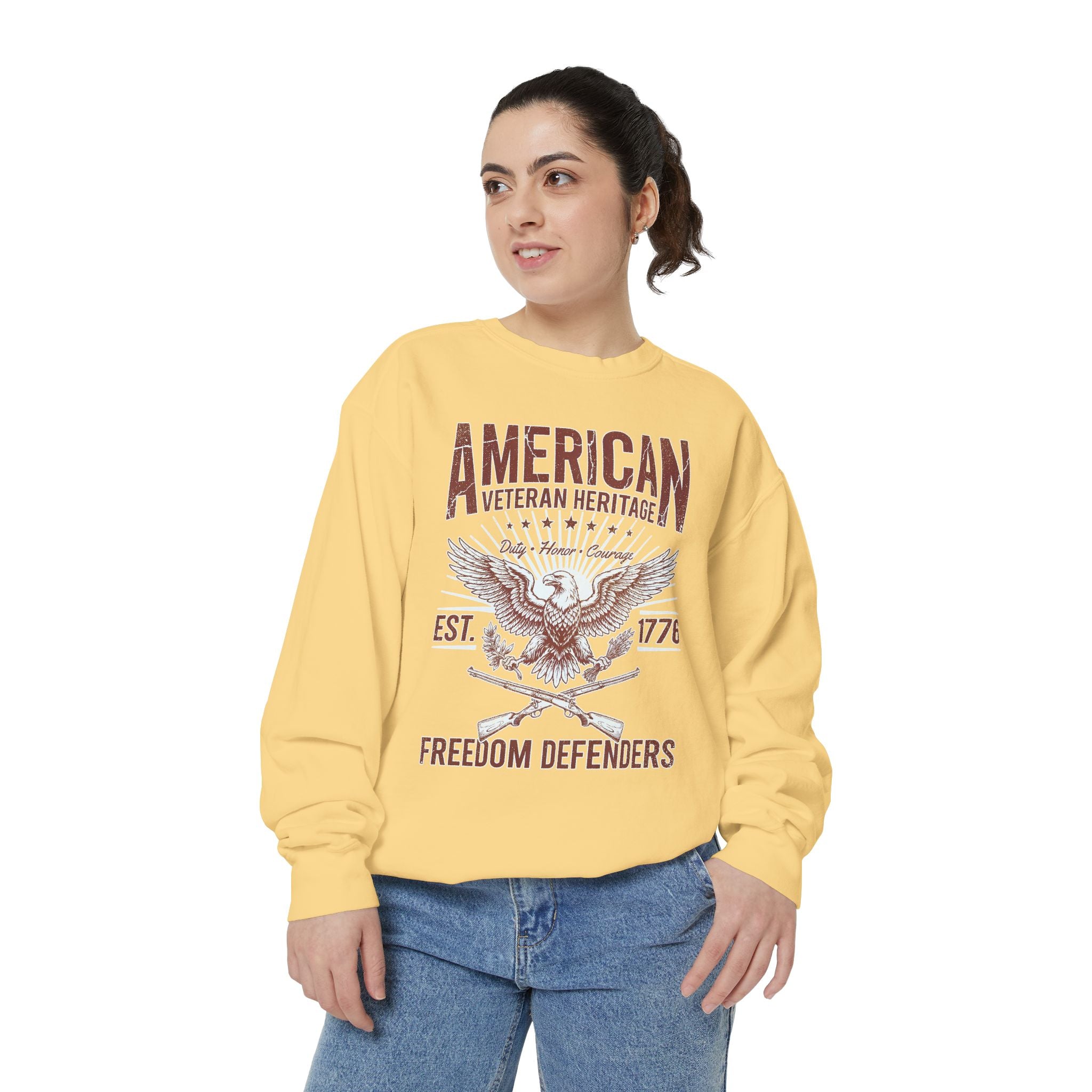 American Veteran Heritage Sweatshirt, Freedom Defenders Crewneck, Patriotic Eagle Gift, Veterans Day or Military Retirement Pullover