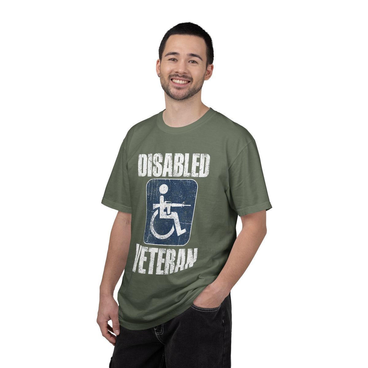 Disabled Veteran Shirt, Distressed Wheelchair and Rifle Graphic, Military Service Pride, Veterans Day Gift and Everyday Casual Wear