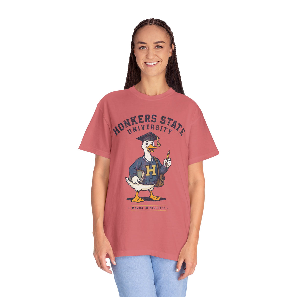 Honkers State University T-Shirt, Funny Goose Graduate Graphic Tee, Major in Mischief College Student Gift, Graduation Campus Shirt