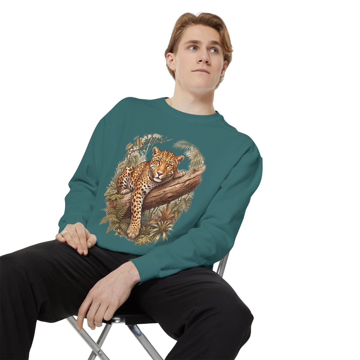 Vintage Leopard Jungle Sweatshirt, Tropical Big Cat Crewneck, Wildlife Nature Lover Gift, Botanical Safari Graphic Cozy Pullover Top