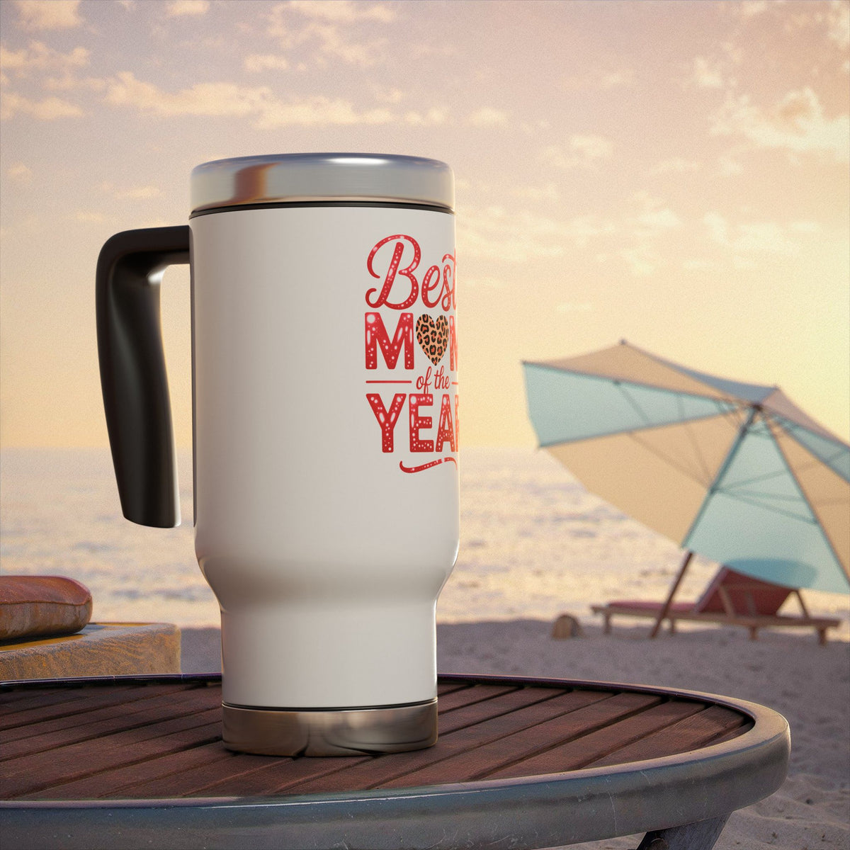 Best Mom of the Year Stainless Steel Travel Mug, Mother's Day Gift for Mom, Leopard Heart Coffee Cup, Mom Appreciation Drinkware