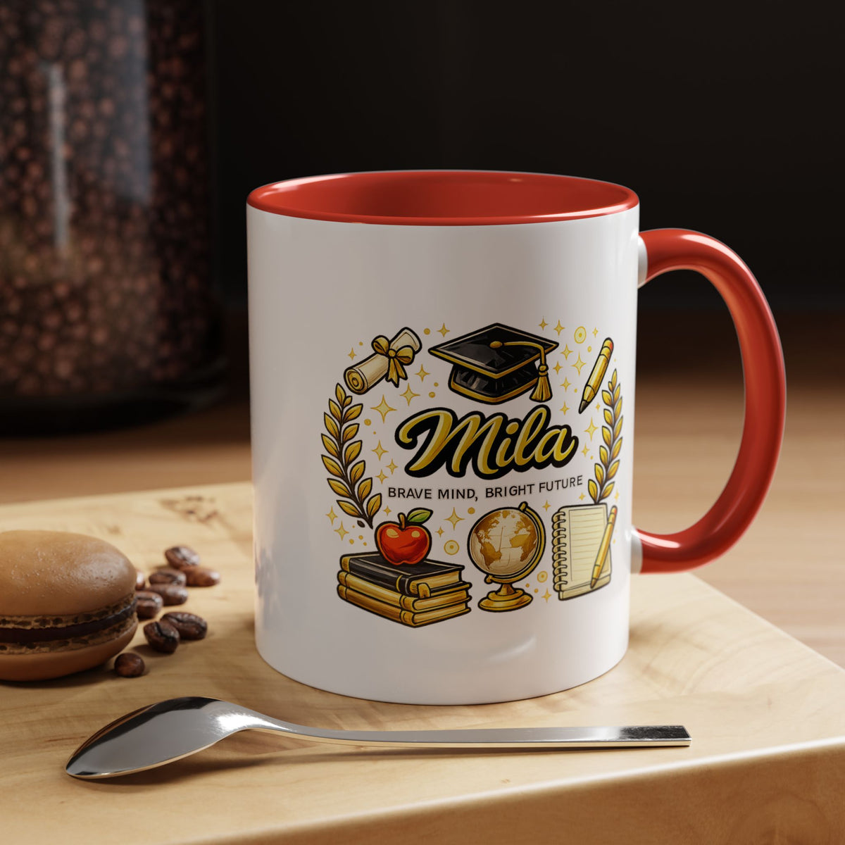 Personalized Graduation Mug for Her, Brave Mind Bright Future Coffee Cup, Custom Name Gift for Daughter, College or High School Graduate
