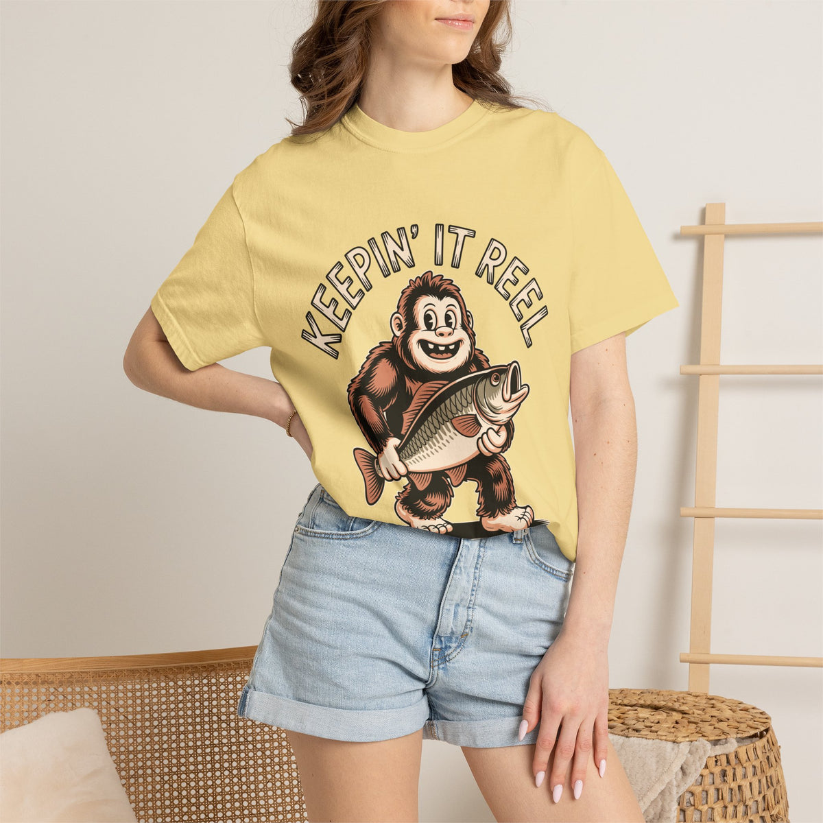 Funny Sasquatch Fishing Comfort Colors Shirt, Keepin It Reel Bigfoot Angler Tee, Fisherman Gift Shirt, Lake Life Outdoor Graphic Tee