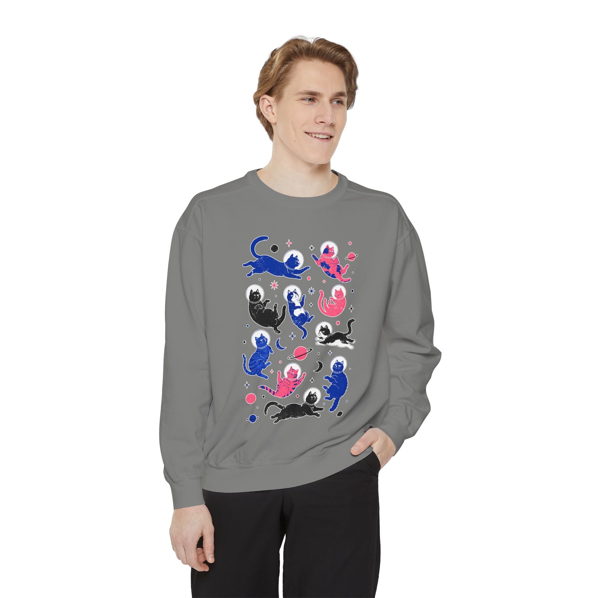 Space Cat Comfort Colors Sweatshirt, Astronaut Cat Graphic Crewneck, Galaxy Cat Lover Gift, Cute Cosmic Cat Sweatshirt