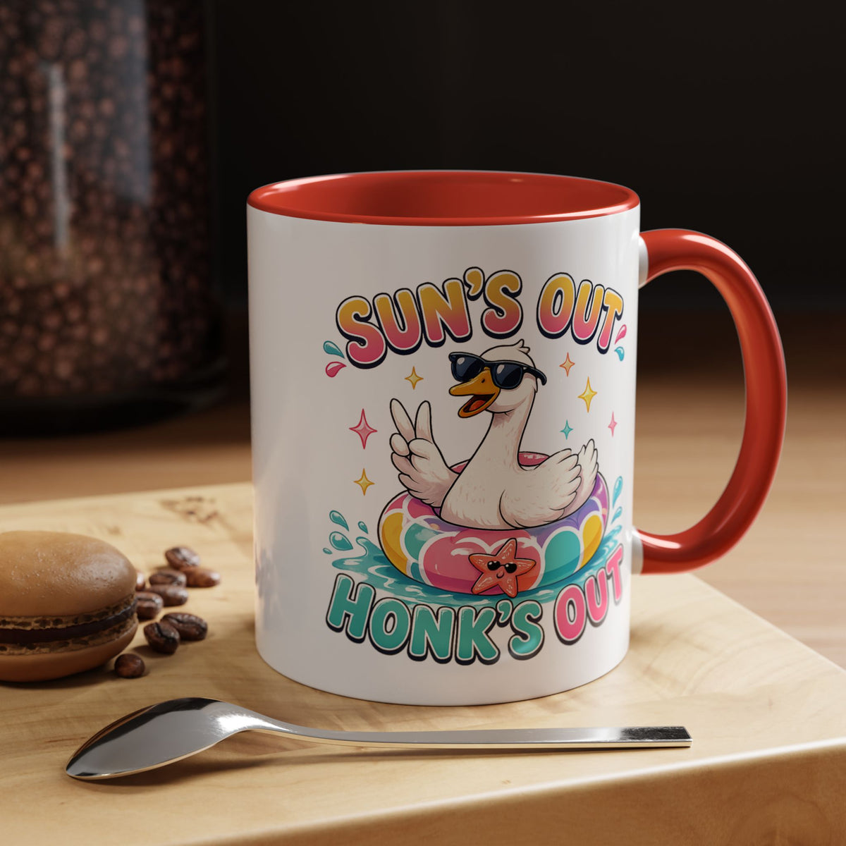 Funny Goose Summer Coffee Mug, Sun's Out Honk's Out Mug, Cute Goose Pool Float Cup, Beach Vacation Gift, Summer Lover Mug
