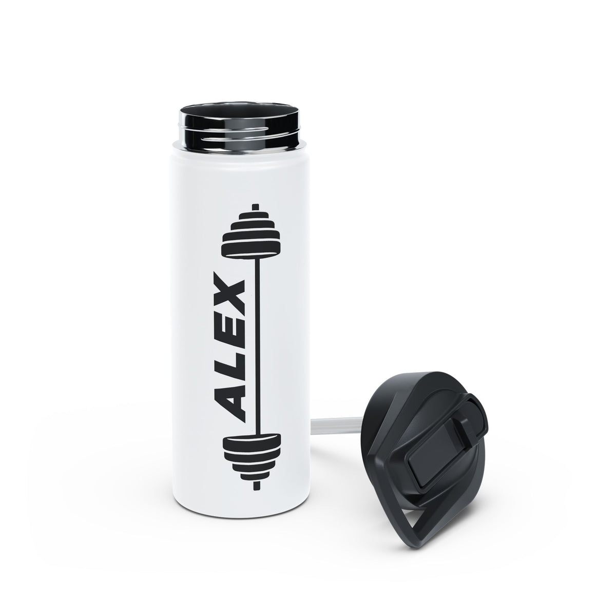 Personalized Barbell Kids Water Bottle, Stainless Steel Straw Bottle, Custom Name Sports Bottle, Young Athlete Gift for Boys and Girls