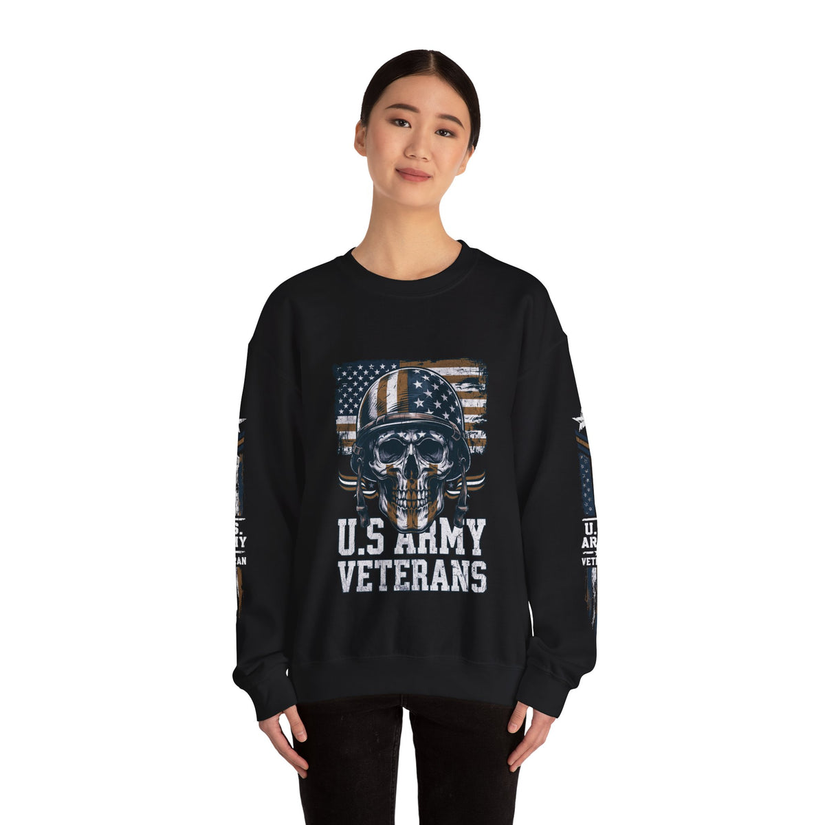 US Army Veterans Sweatshirt, Military Skull Crewneck, American Flag Veteran Pullover, Army Veteran Gift, Memorial Day or Veterans Day