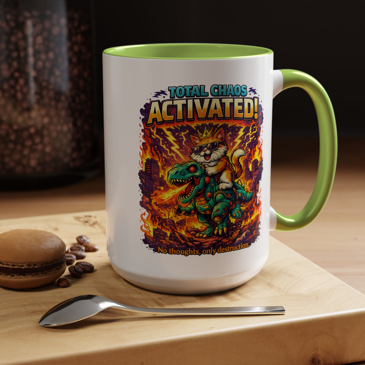Funny Cat Mug, Chaos Cat Coffee Mug, Cat Lover Gift, Dinosaur Cat Mug, Sarcastic Cat Cup, Gamer Cat Gift, Cat Mom Present