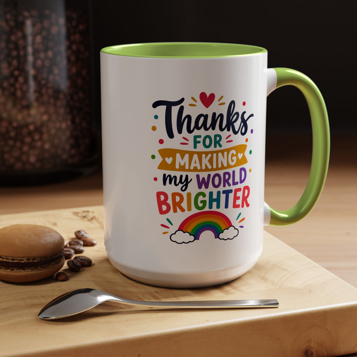 Thanks for Making My World Brighter Mug, Rainbow Appreciation Gift, Thoughtful Coffee Cup for Teacher, Friend, Mom or Coworker