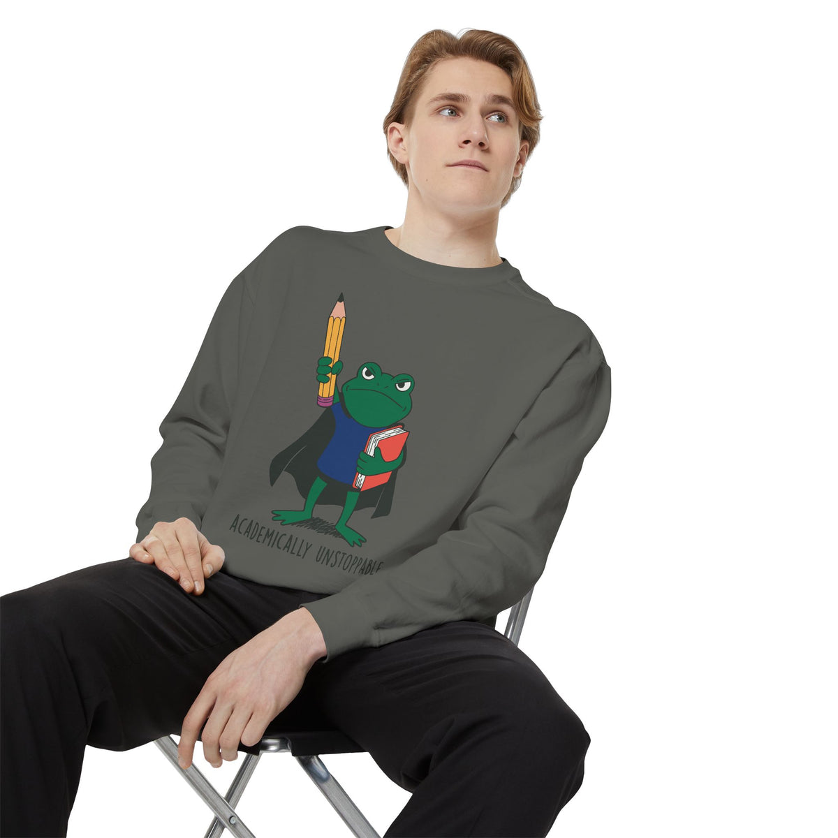 Academically Unstoppable Frog Sweatshirt, Funny Teacher Shirt, Book Lover Gift for Educator, Back to School Outfit, Classroom Crewneck