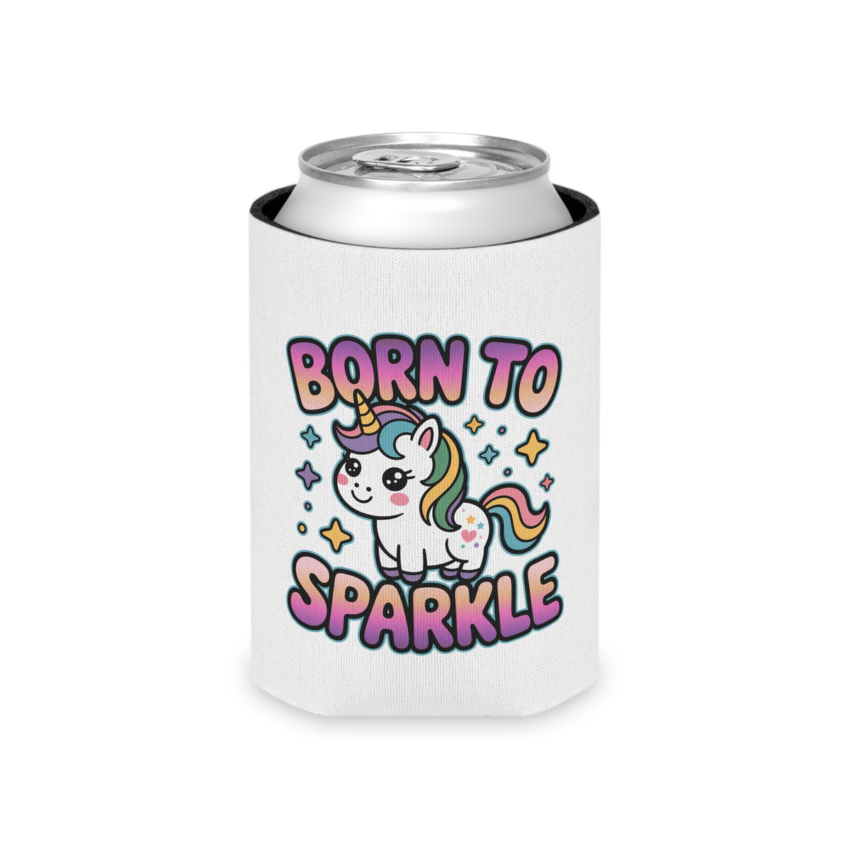 Unicorn Can Cooler, Born to Sparkle Drink Sleeve, Cute Rainbow Beer Holder, Magical Gift for Her, Fantasy Party Favor, Unicorn Lover Gift