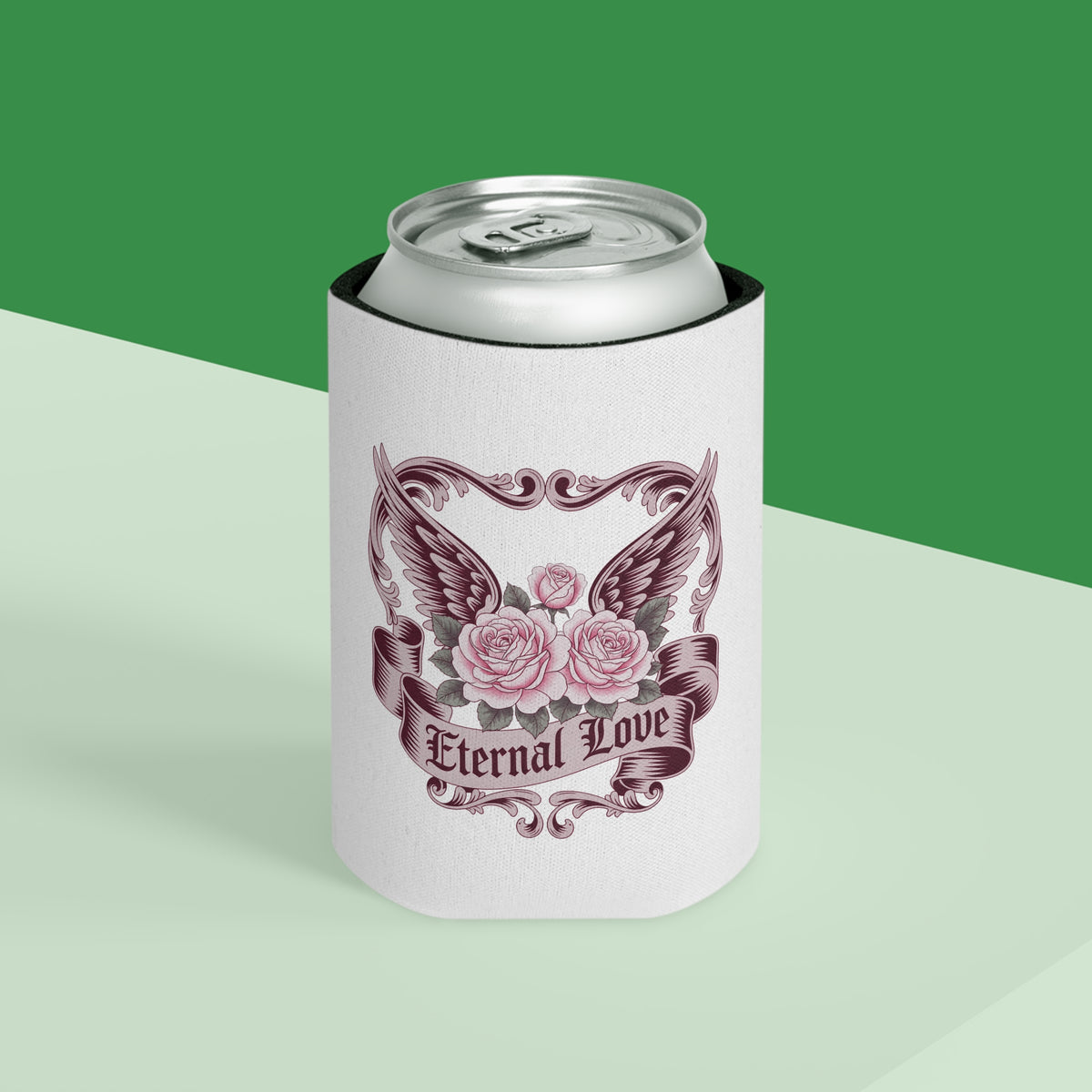 Gothic Rose Can Cooler, Eternal Love Drink Sleeve, Dark Romantic Gift, Vintage Winged Rose Design, Anniversary Gift for Couples