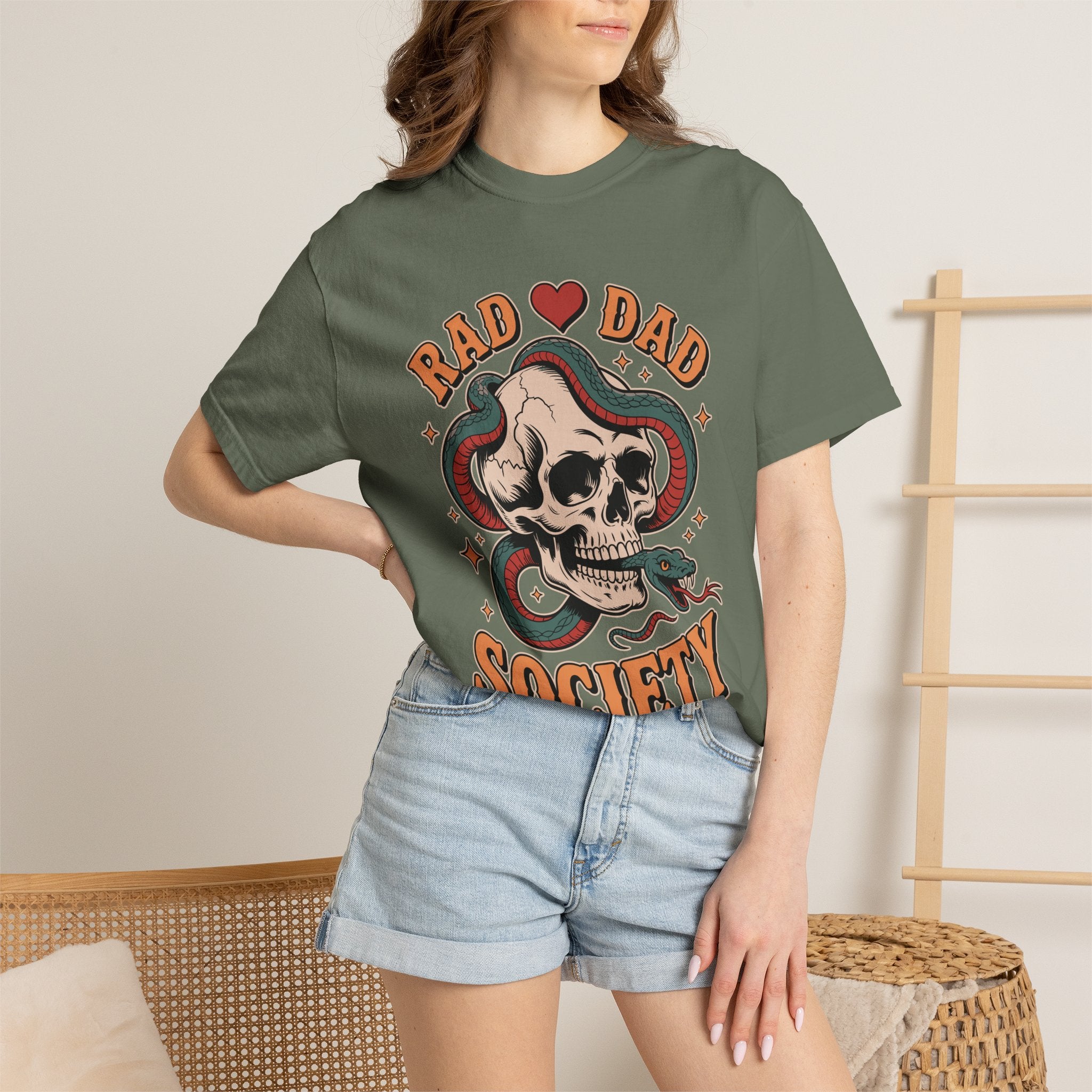 Rad Dad Society Comfort Shirt, Skull Snake Graphic Tee, Edgy Fatherhood Tshirt, Alternative Dad Gift for Fathers Day