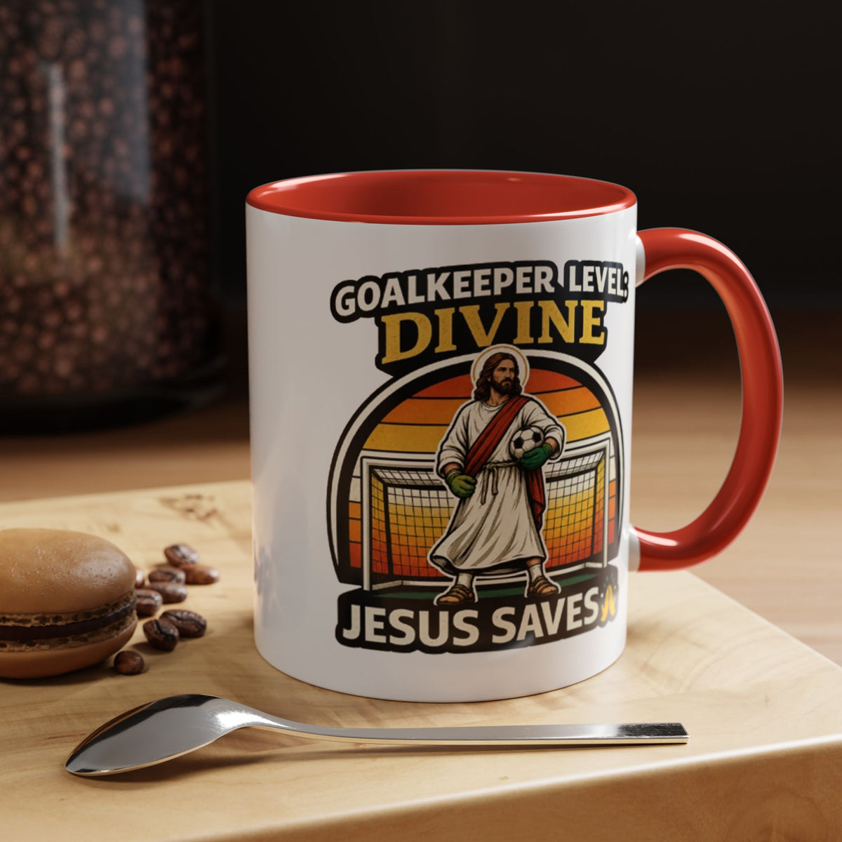 Christian Soccer Goalkeeper Mug, Jesus Saves Coffee Mug, Faith Based Sports Gift, Soccer Player Christian Mug, Goalie Gift for Believers
