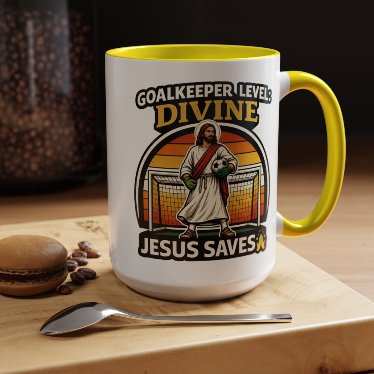 Christian Soccer Goalkeeper Mug, Jesus Saves Coffee Mug, Faith Based Sports Gift, Soccer Player Christian Mug, Goalie Gift for Believers