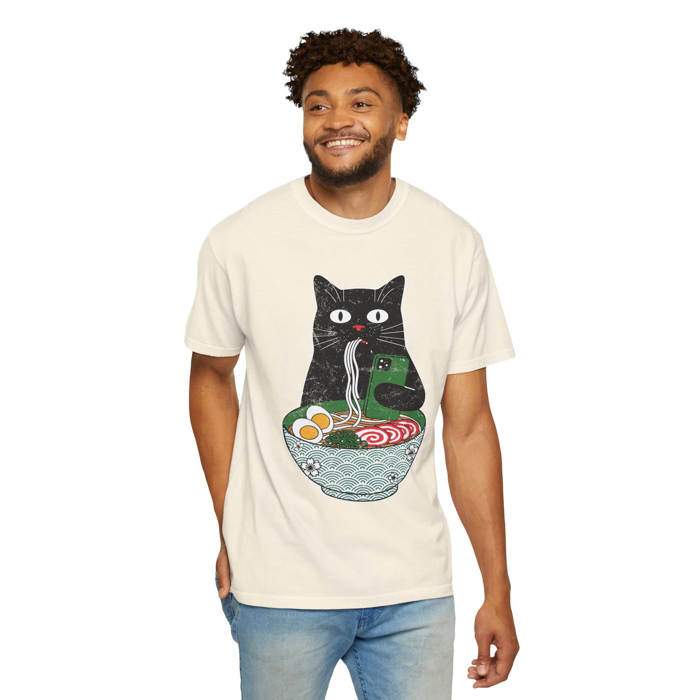 Black Cat Ramen Shirt Comfort Colors Tee, Funny Cat Lover Graphic Shirt, Introvert Cat Eating Noodles Tee, Japanese Foodie Gift