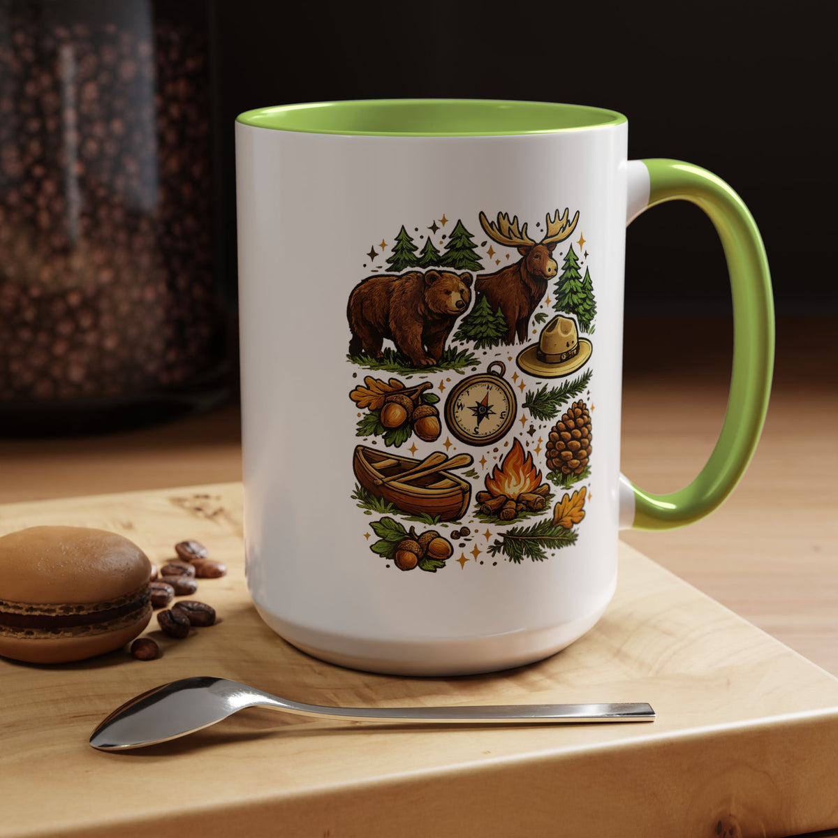 Camping Mug, Woodland Wildlife Coffee Cup, Bear and Moose Outdoor Gift, Rustic Cabin Kitchen Decor, Birthday Present for Camper or Hiker