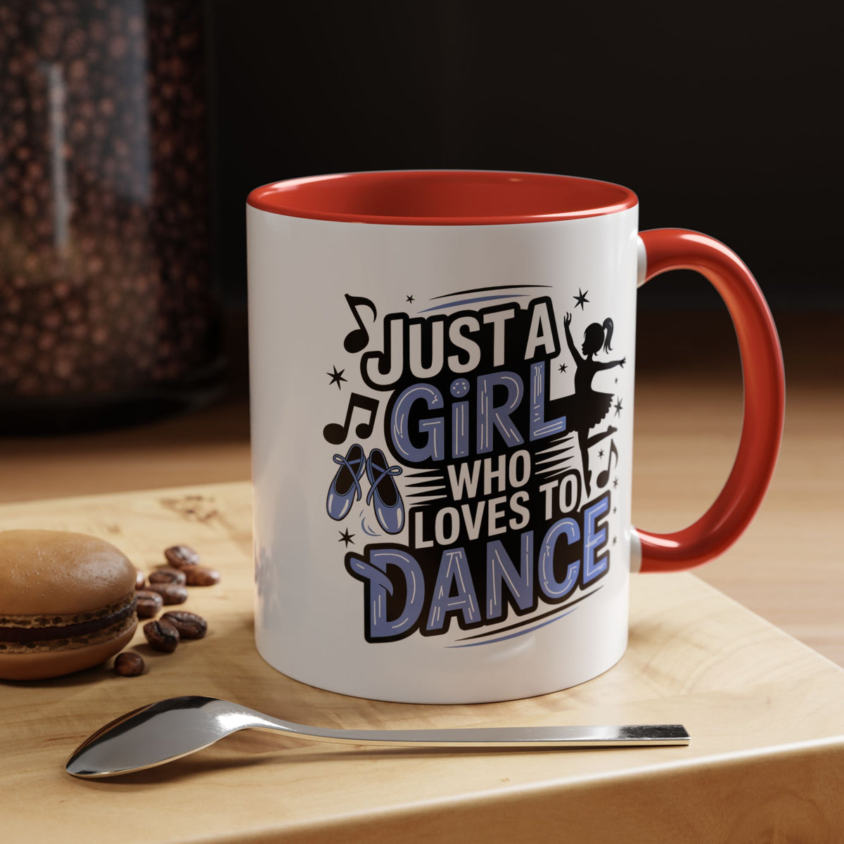 Dance Lover Coffee Mug, Just a Girl Who Loves to Dance Quote, Blue Ballet Shoes and Ballerina Design, Recital Gift for a Daughter or Teacher