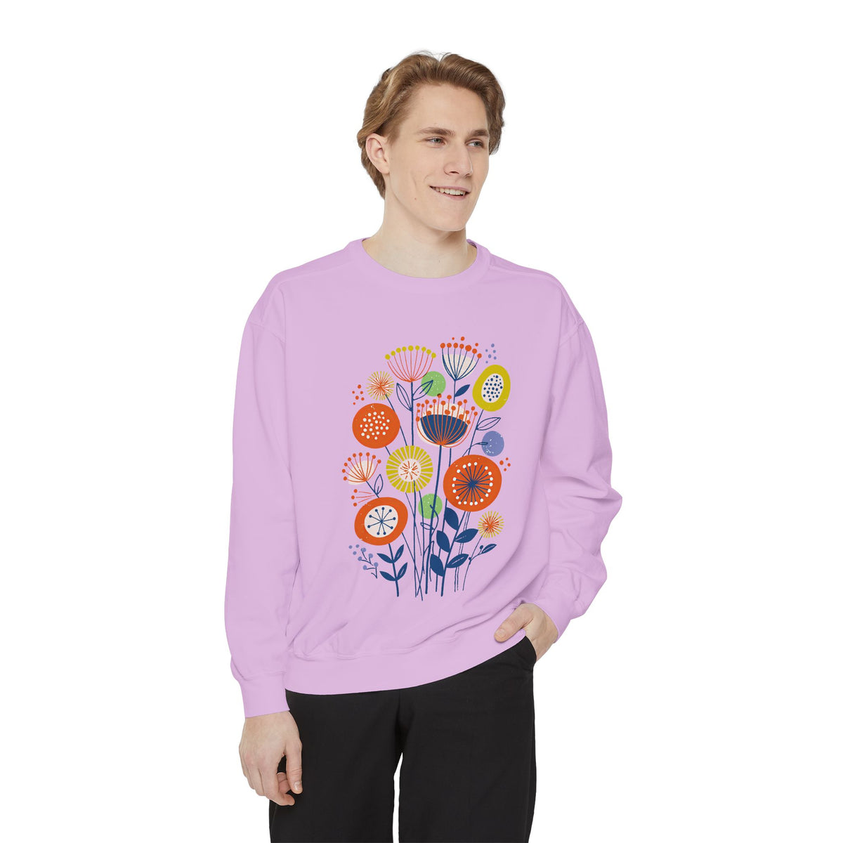 Retro Floral Graphic Sweatshirt, Colorful Botanical Pullover for Flower Lovers, Mid Century Garden Top, Cheerful Nature Gift for Her