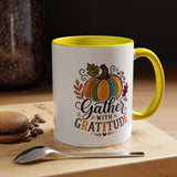 Gather With Gratitude Mug, Colorful Pumpkin Thanksgiving Coffee Cup, Cozy Fall Hostess Gift, Autumn Kitchen and Harvest Decor