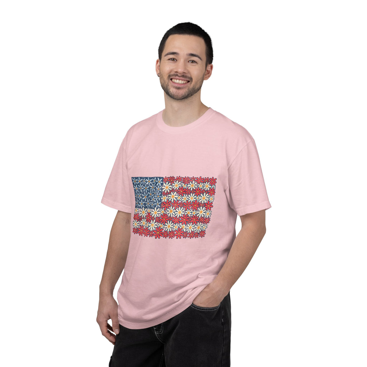 American Flag Floral Shirt, Patriotic Flower Graphic Tee, Vintage Americana T Shirt, Fourth of July Outfit, Red White Blue Gift