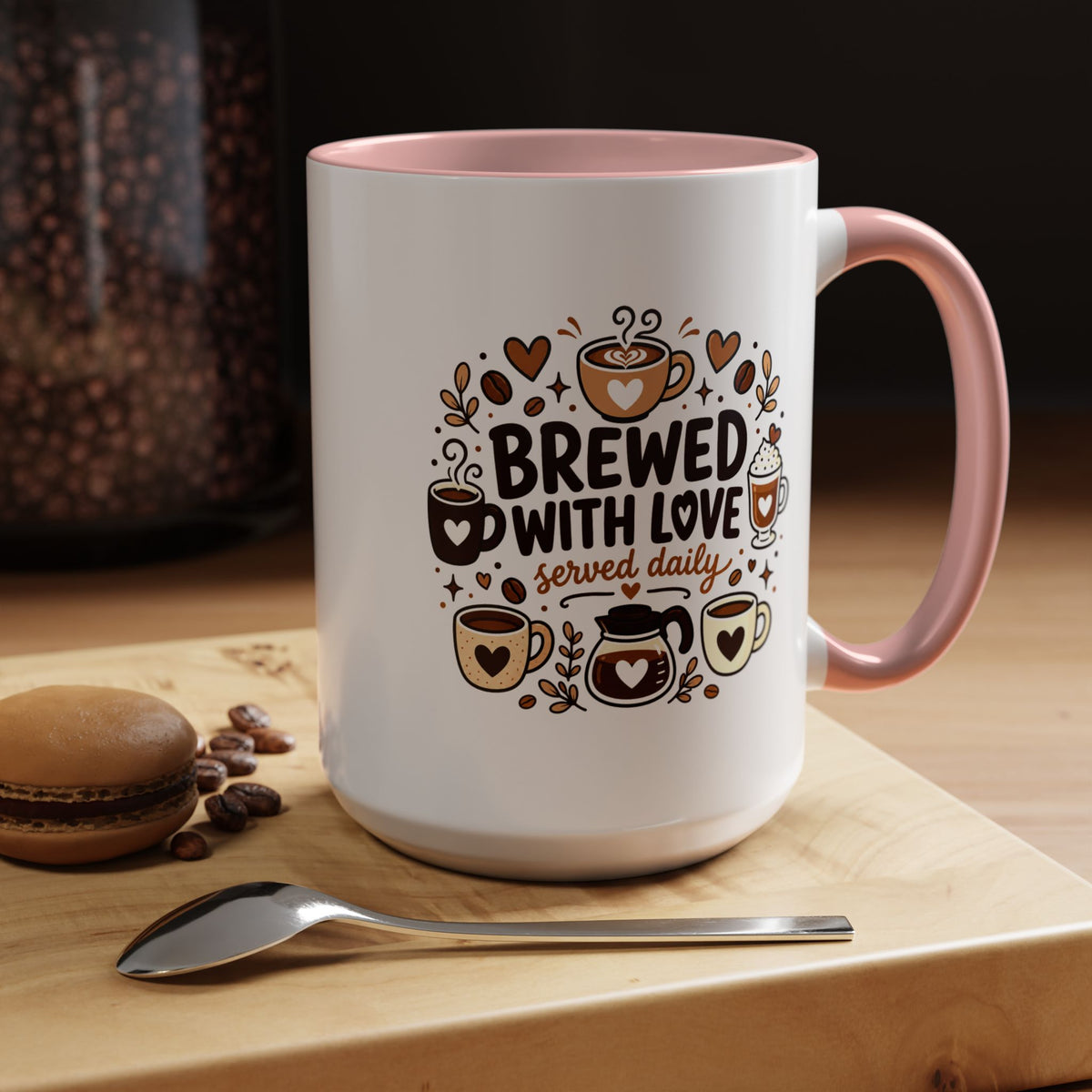 Brewed With Love Coffee Mug, Served Daily Romantic Cup, Cute Coffee Lover Gift for Wife, Husband, Girlfriend, Boyfriend or Anniversary
