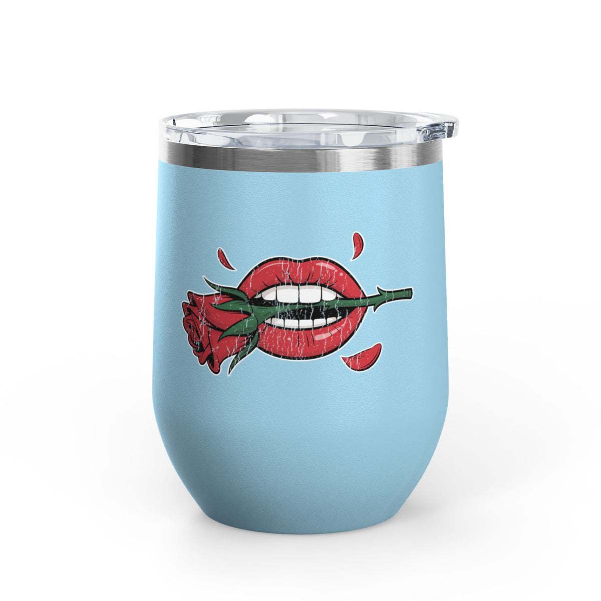 Red Lips and Rose Wine Tumbler, Gothic Romantic Stainless Steel Cup, Valentine's Day Gift for Her, Alternative Love Gift