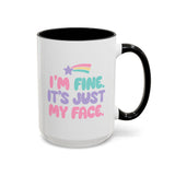 Funny Sarcastic Coffee Mug, I'm Fine It's Just My Face Pastel Quote, Sassy Birthday Gift for a Best Friend or Coworker's Office Coffee Break