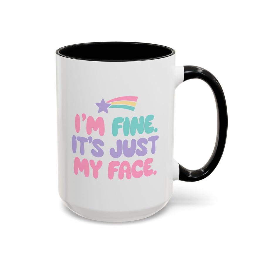 Funny Sarcastic Coffee Mug, I'm Fine It's Just My Face Pastel Quote, Sassy Birthday Gift for a Best Friend or Coworker's Office Coffee Break