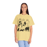 Ghost Cat Halloween Shirt, Cute Spooky Cats and Ghosts Graphic Tee, Cozy Pet Lover Gift, Minimal Black and White Fall Outfit for Women