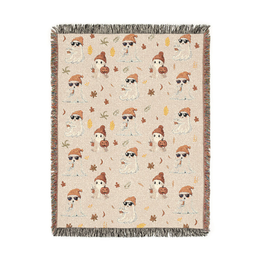 Cute Ghost Halloween Blanket, Spooky Mushroom Throw for Cozy Fall Decor, Whimsical Autumn Sofa Blanket, Halloween Gift for Ghost Lovers