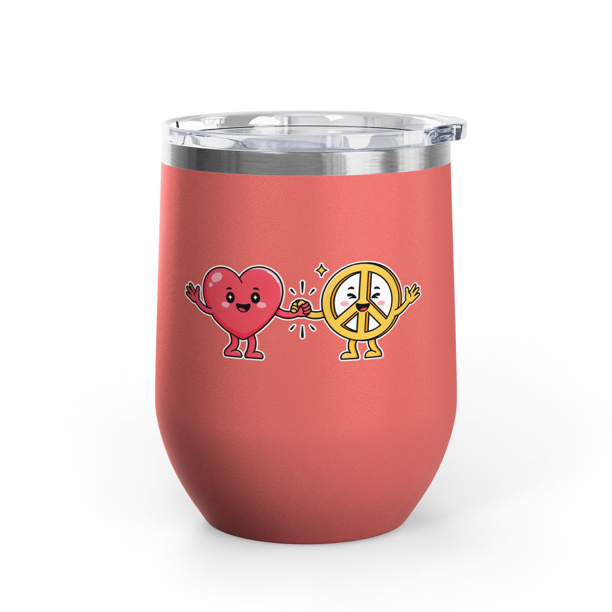 Heart and Peace Sign Wine Tumbler, Cute Friendship Gift, Love and Unity Drinkware, Valentine's Day Gift for Her or Best Friend