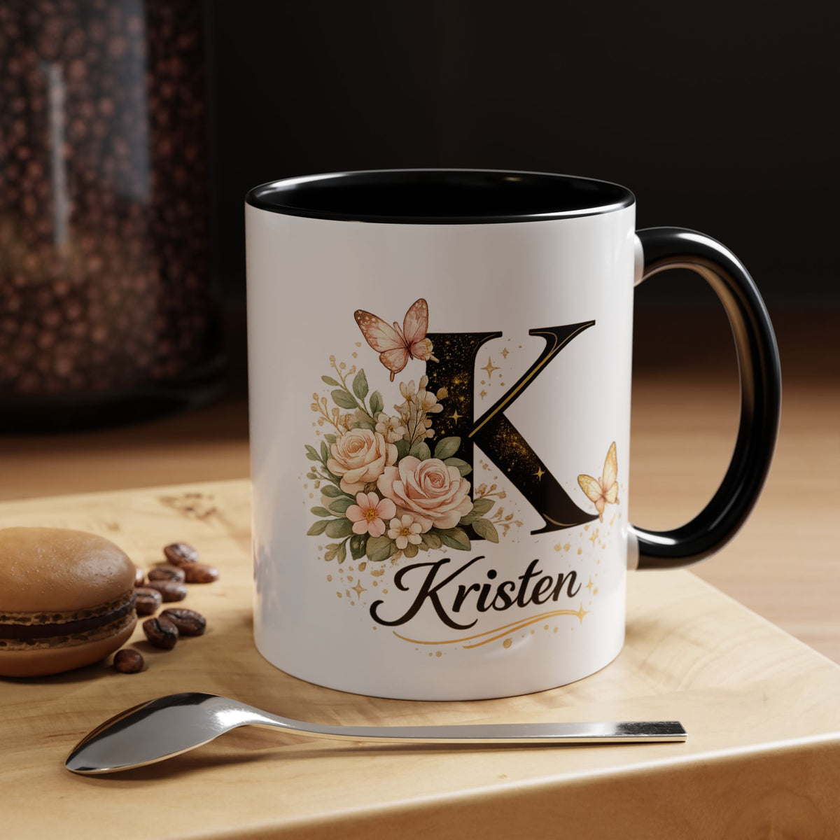 Personalized Butterfly Monogram Mug, Custom Name Coffee Mug with Initial Letter, Floral Mug for Women, Birthday Gift, Elegant Custom Cup