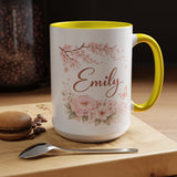 Personalized Floral Name Mug, Custom Coffee Mug with Name, Pink Flower Mug for Women, Birthday Gift, Bridesmaid Keepsake Cup