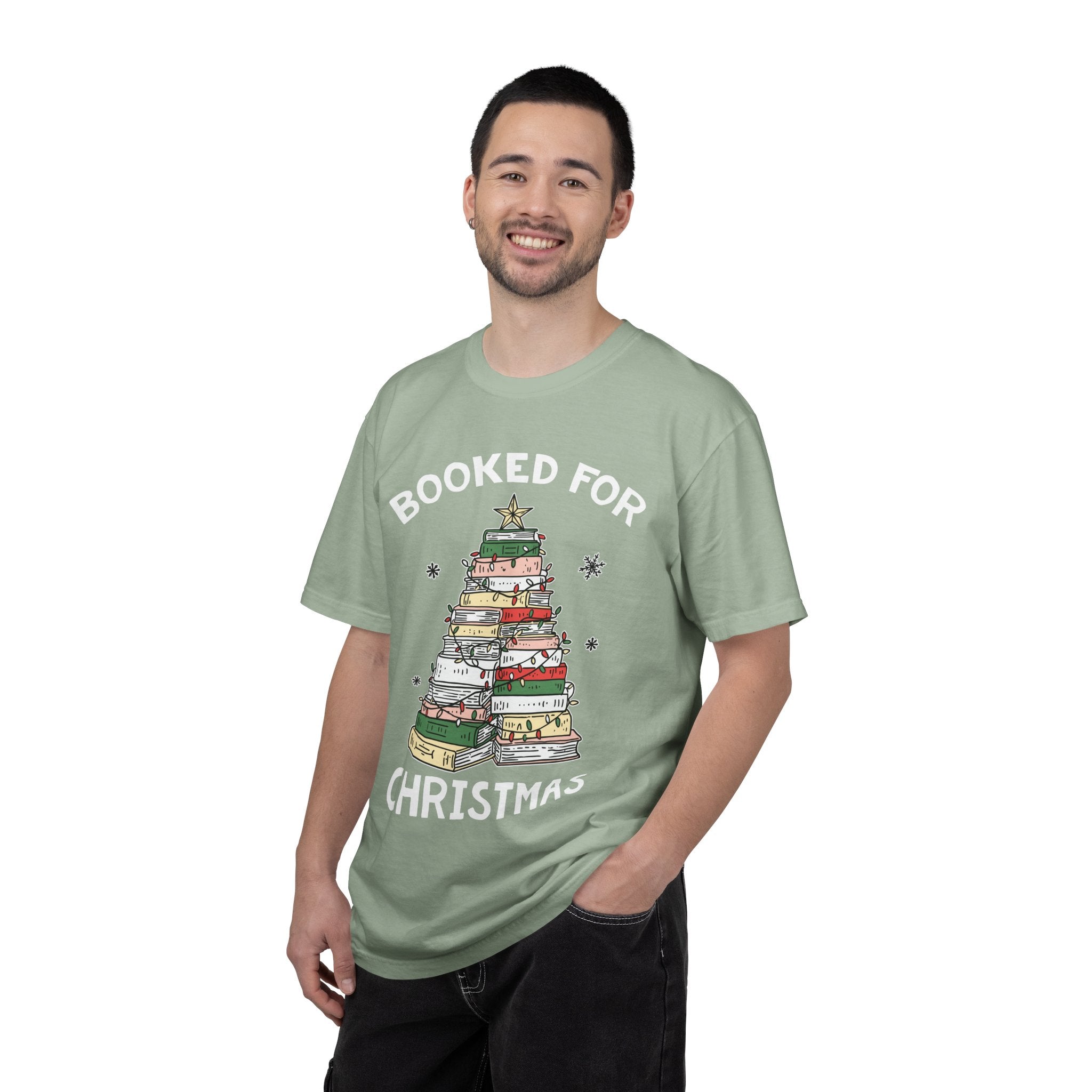 Booked for Christmas Shirt, Book Lover Holiday T-Shirt, Christmas Tree Books Tee, Cozy Reading Gift for Librarian, Teacher or Bookworm