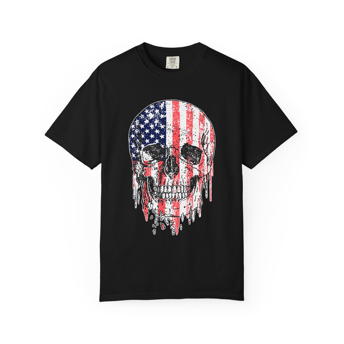American Flag Skull Shirt, Distressed Patriotic Graphic for Biker Outfits, Fourth of July Style, Birthday Gift for Skull Art Lovers