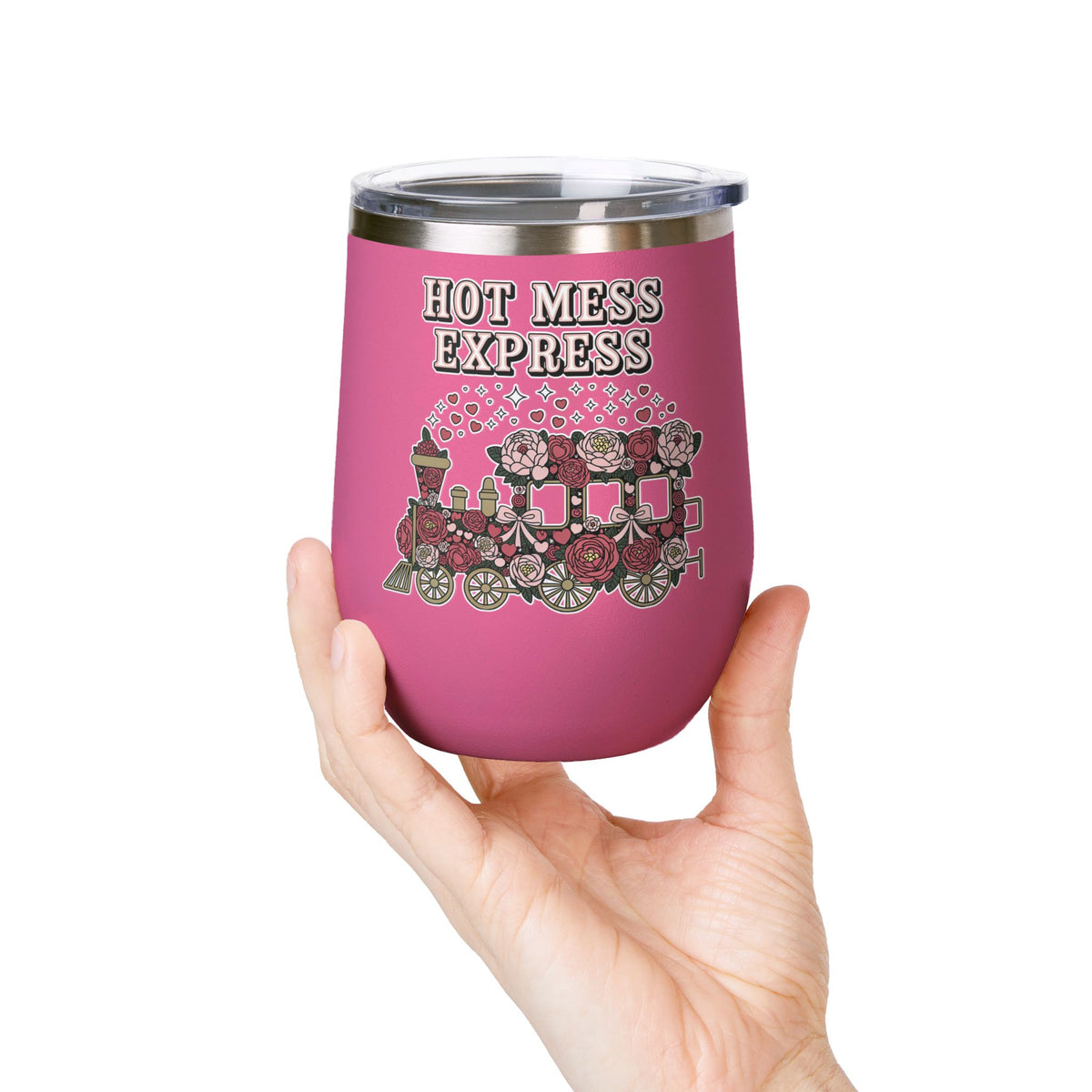 Hot Mess Express Wine Tumbler, Floral Drinkware, Funny Gift for Busy Moms, Besties, Coworkers and Chaos Coordinators