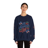 All American Girl Sweatshirt, Patriotic Womens Pullover, USA Flag Cherry Top, Vintage Americana Style, Fourth of July Gift
