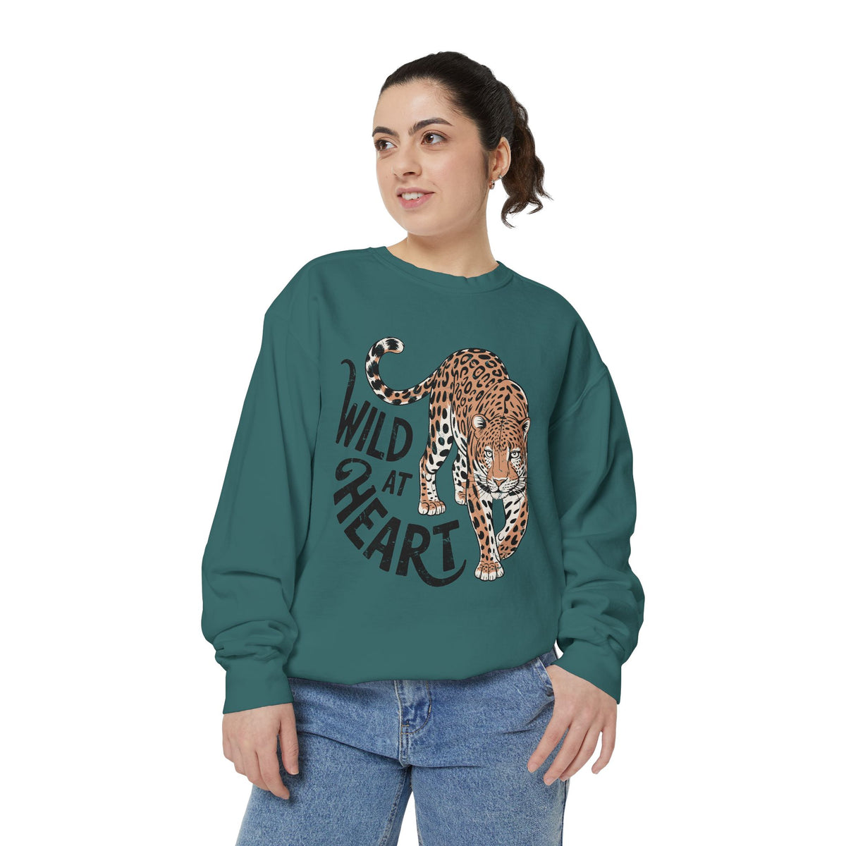 Wild at Heart Leopard Comfort Colors Sweatshirt, Leopard Graphic Crewneck, Animal Lover Sweatshirt, Safari Style Gift