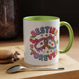 Best Friends Coffee Mug, Besties Forever Friendship Bracelet Design, Colorful Birthday Gift for a Best Friend or Long Distance Coffee Buddy