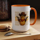 Good Repeating Slogan Cowboy Peanut Mug, Funny Western Office Joke Gift for Coworkers, Sarcastic Outlaw Ceramic Tea Cup with Dark Blue Handle