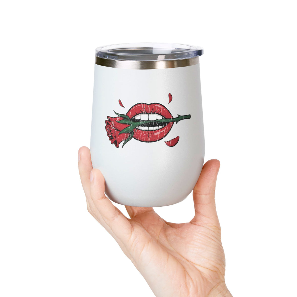 Red Lips and Rose Wine Tumbler, Gothic Romantic Stainless Steel Cup, Valentine's Day Gift for Her, Alternative Love Gift