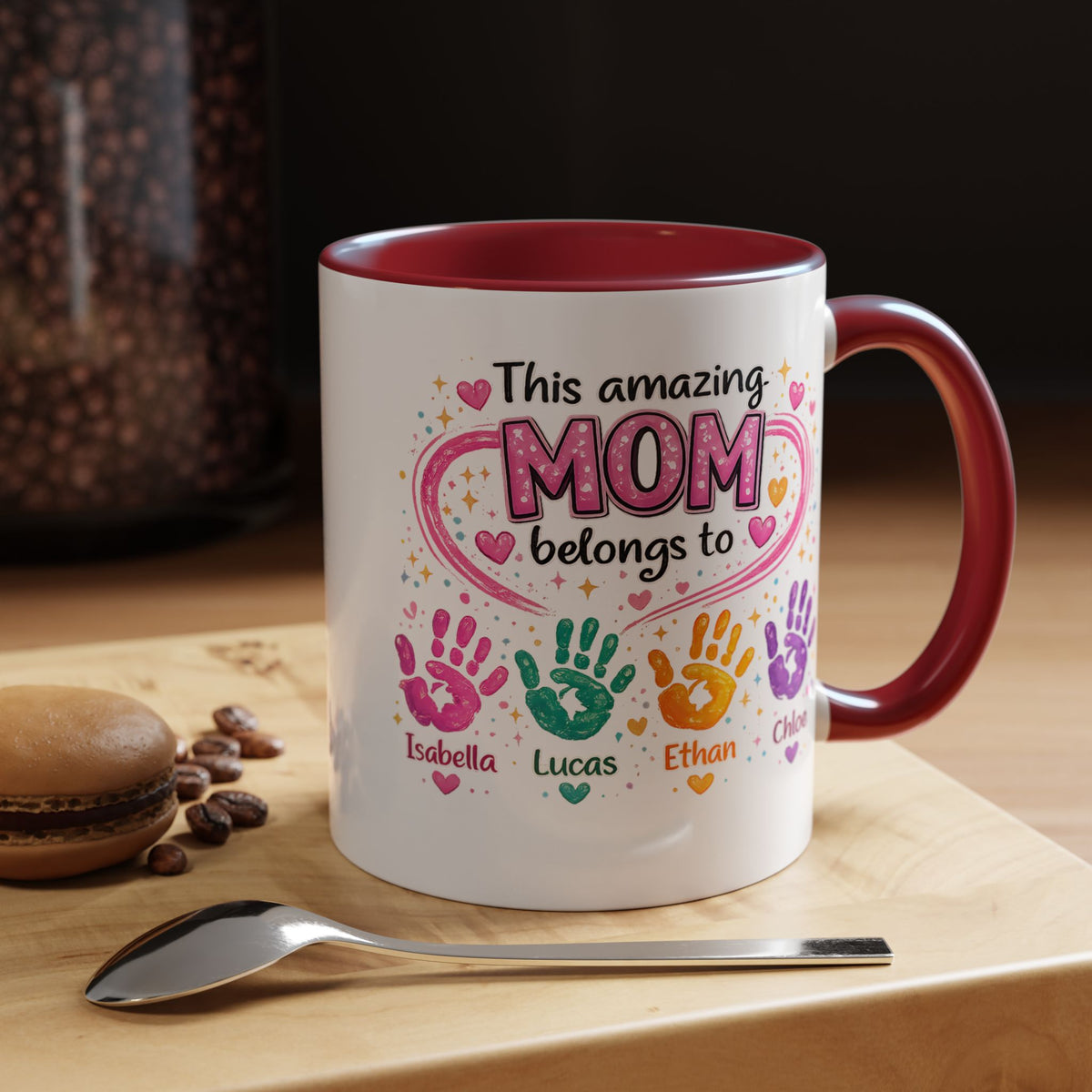 Personalized Mom Handprint Mug, Custom Mother's Day Coffee Mug, Gift from Kids for Mom, Grandma Mug with Children's Names