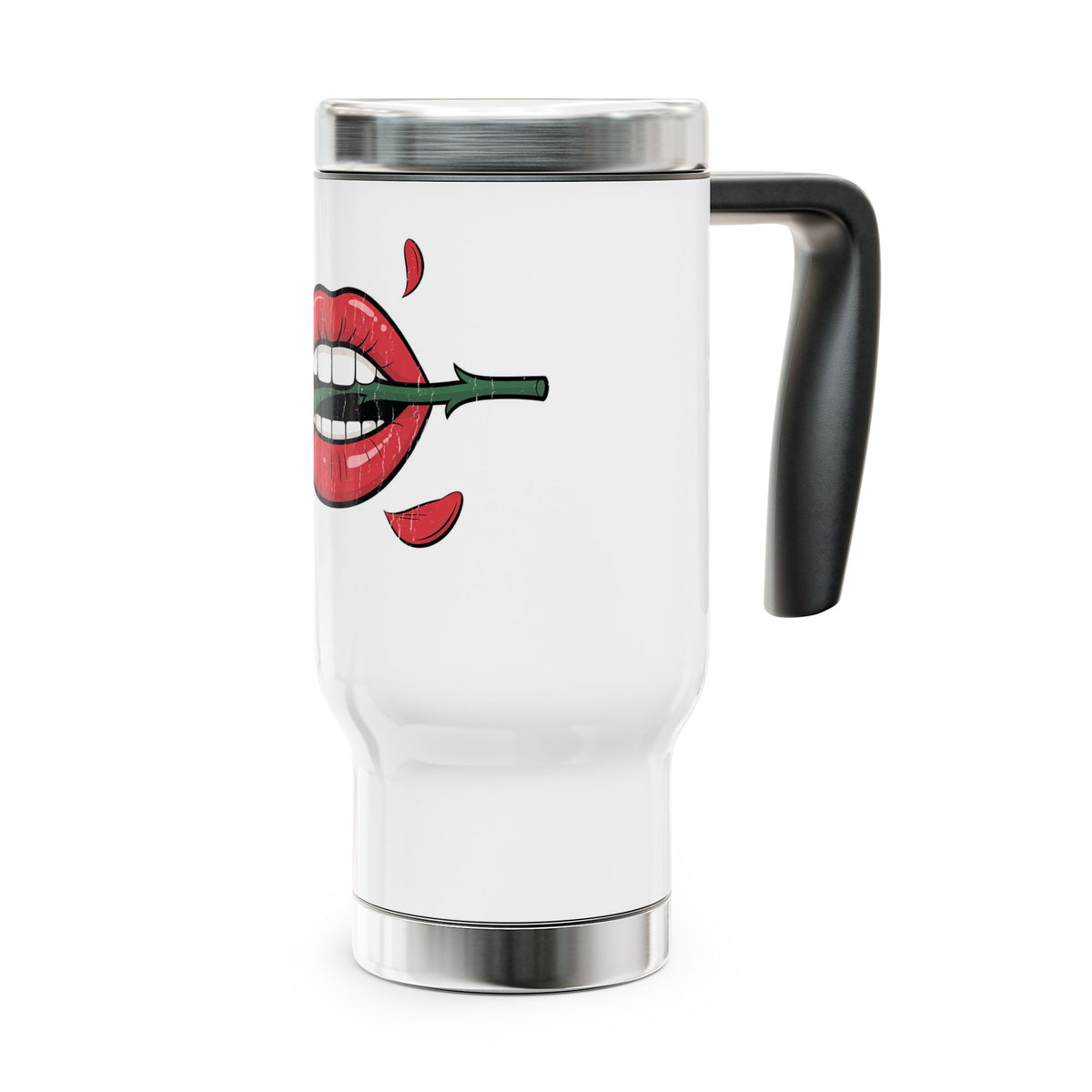 Red Lips and Rose Travel Mug, Gothic Romance Drinkware, Vintage Tattoo Style Gift for Her, Valentines Day Gift for Women